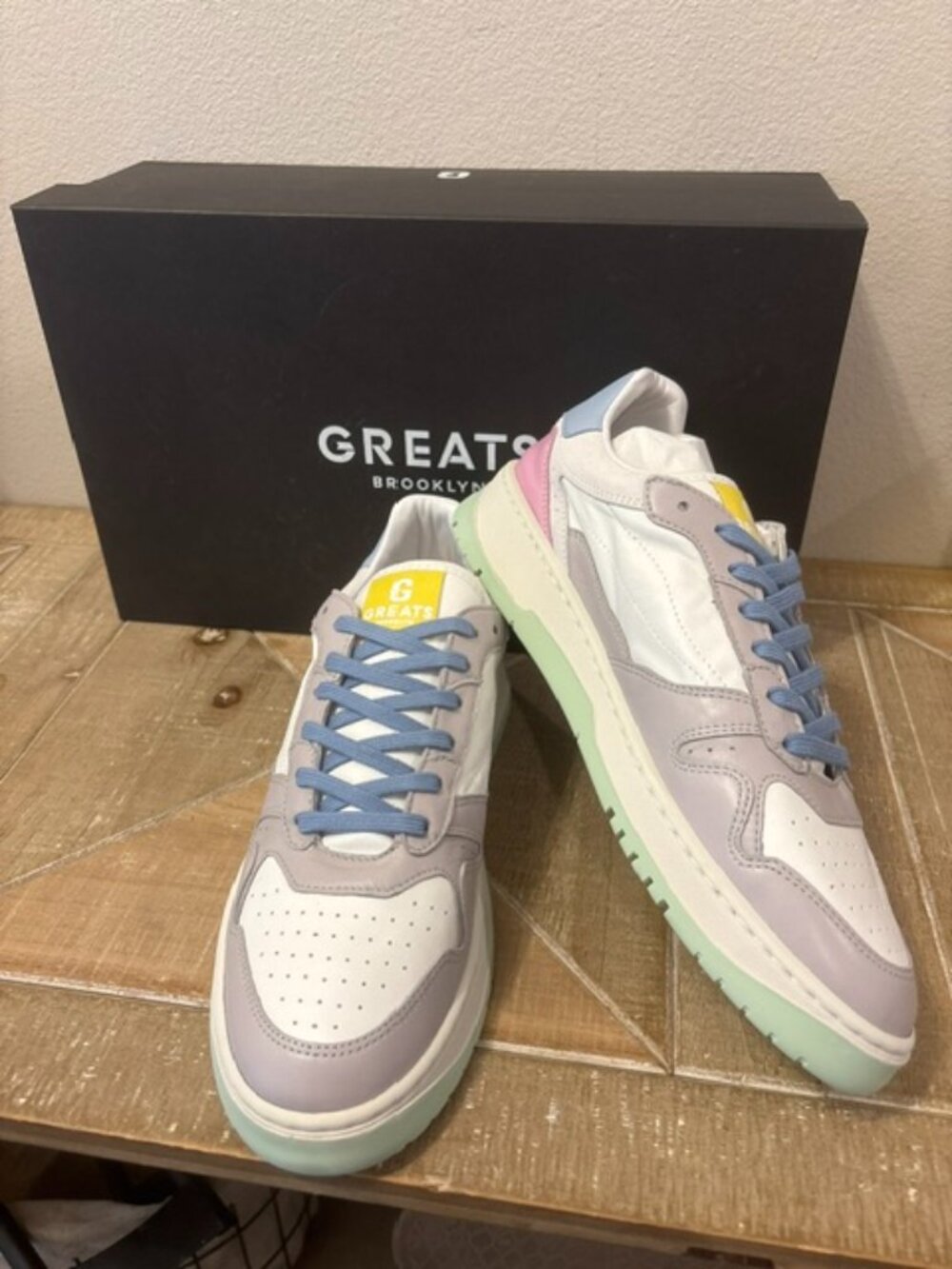 NEW GREATS Brighton Low Blanco Multi Leather Sneakers Women 9.5